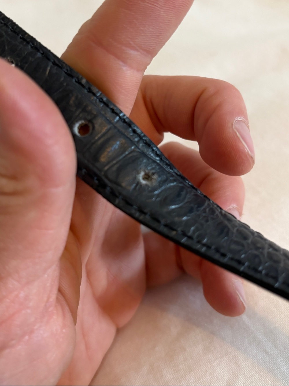 ‘00s Leather Reptile Texture Belt with Silver Elongated Buckle - Picture 4 of 4